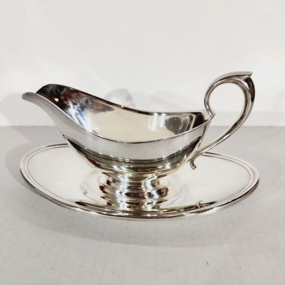 Gorham YC430 Gravy Sauce Boat w Underplate Silver Plate Vtg Colonial Drip Tray - Picture 5 of 9